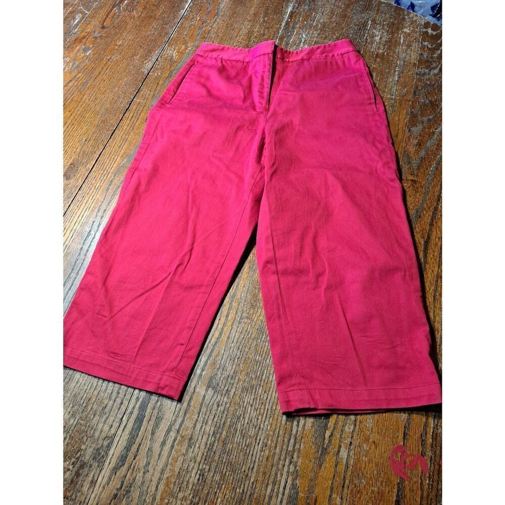 Size 6P Talbots Petite Stretch Red Cropped Capris Long Shorts w Pockets